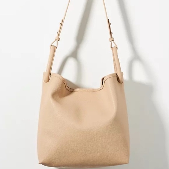 NWT Anthropologie Loop Handle Bucket Bag Taupe Vegan Leather - Picture 2 of 10